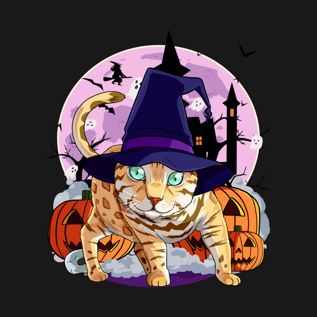 Bengal Cat Funny Halloween Witch Pumpkin by Noseking