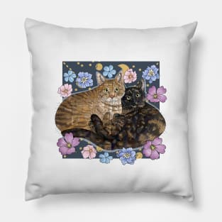 Cats with Stars and Flowers Pillow