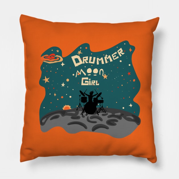 Drummer Moon Girl Pillow by Slightly Unhinged