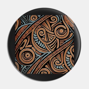 Maori pattern in black, brown and blue Pin