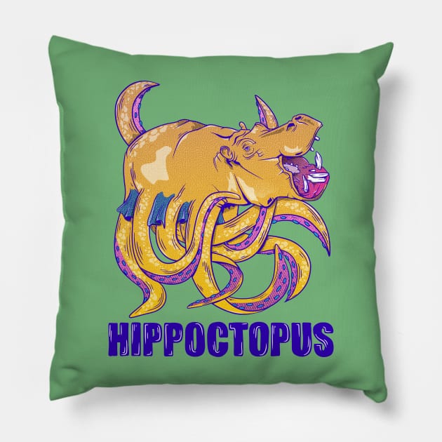 Hippo with octopus tentacles Pillow by mailboxdisco