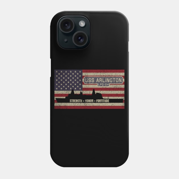 Arlington LPD-24 Amphibious Transport Dock Vintage USA American Flag Gift Phone Case by Battlefields