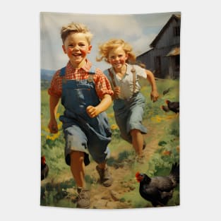 Retro Vintage Country Kids Farm Fun - Whimsical Traditional Design Tapestry