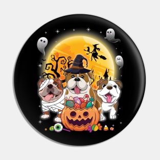 English Bulldog Dog Mummy Witch Moon Ghosts Happy Halloween Thanksgiving Merry Christmas Day Pin