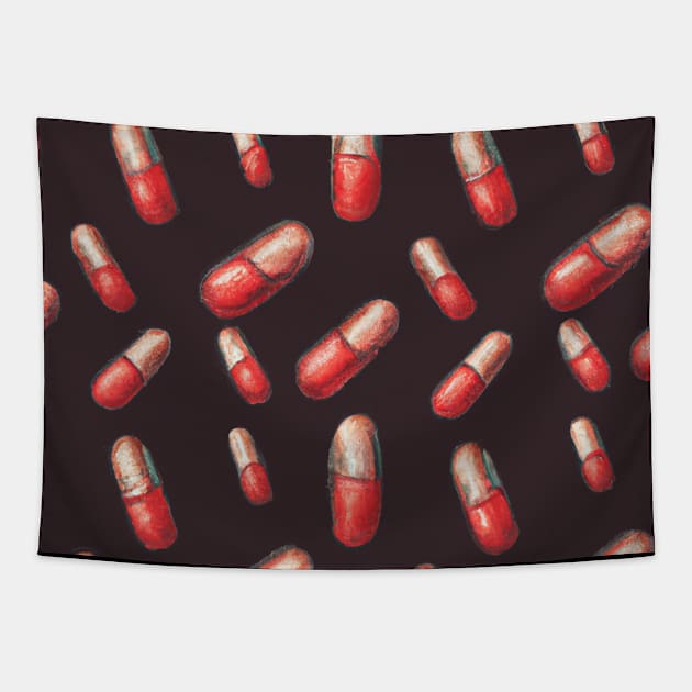 Capsules in watercolor floating in space digital artwork Tapestry by DesignIndex