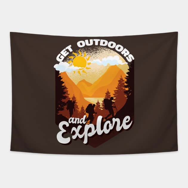 Get Outdoors and Explore Hiking Nature Vintage Wilderness Tapestry by DetourShirts