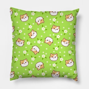 Seamless pattern with cute cats, flowers and leaves Pillow