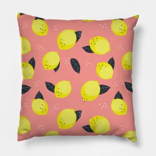 Cute Pink And Yellow Citrus Fruit Lemon Pattern Pillow