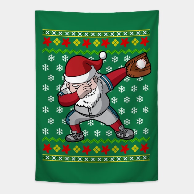 Santa Claus Baseball Player Ugly Christmas Sweater Tapestry by E