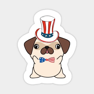 Funny pug dog is wearing uncle sam hat Magnet