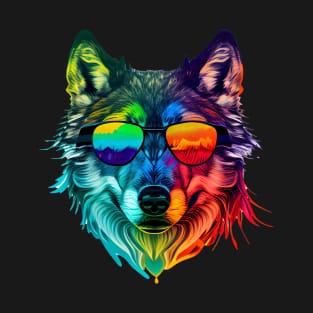 Stylized Wolf Head with Rainbow Colors T-Shirt