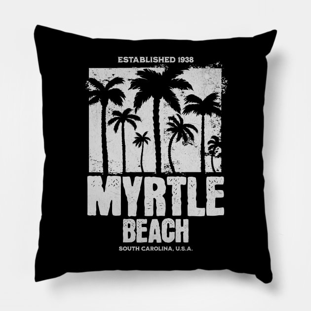 Myrtle Beach, South Carolina Palm Trees Pillow by Contentarama