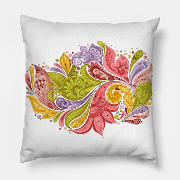 Paisley Garden Indian Style Print on White Pillow by lissantee