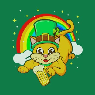 Irish Leprechaun Cat Beer St Patricks Day T-Shirt