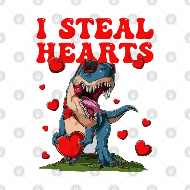 I Steal Hearts Valentines Day Cute Dinosaur by DonVector