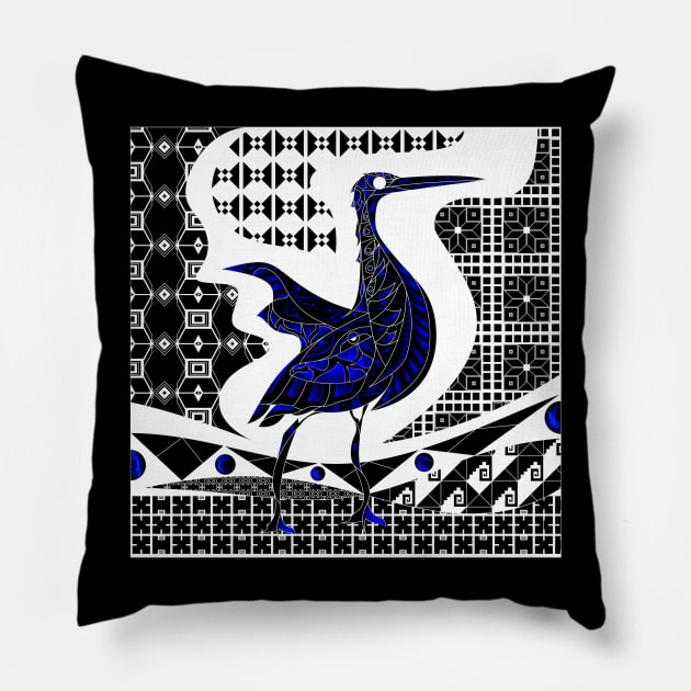 talavera bird garza agami heron ecopop zentangle Pillow by jorge_lebeau