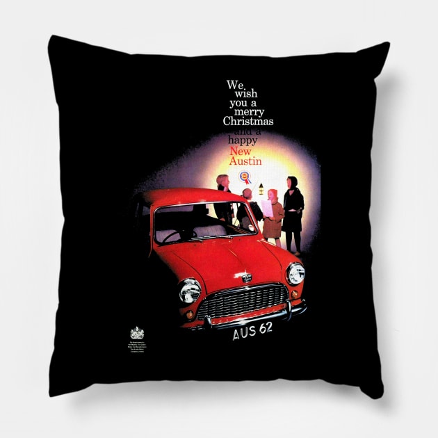 AUSTIN SEVEN - 1961 CHRISTMAS advert Pillow by Throwback Motors