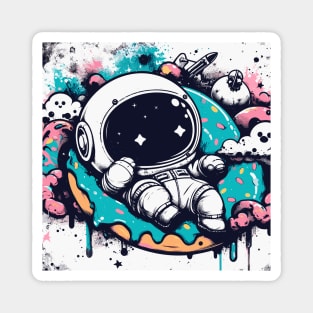 Street art Kawaii astronaut resting on donut Magnet