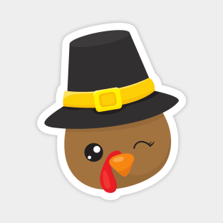 Thanksgiving Turkey, Brown Turkey, Pilgrim Hat Magnet