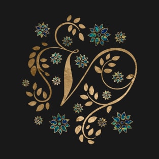 Luxury Golden Calligraphy Monogram with letter V T-Shirt