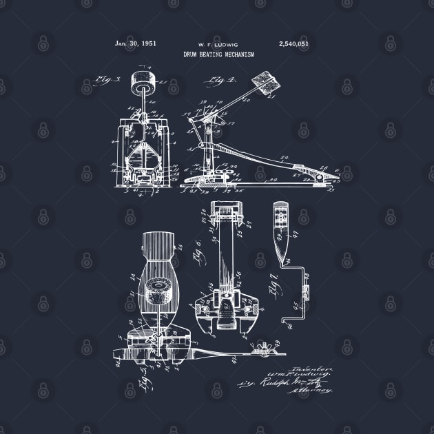 Drum Beating Pedal Patent Blueprint 1951 by MadebyDesign