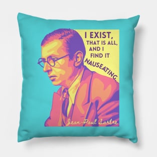 Jean-Paul Sartre Portrait and Quote Pillow