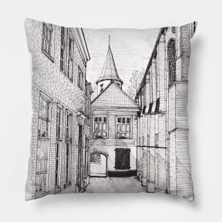 Prinsenhof Delft Netherlands Pen and Ink Illustration Pillow