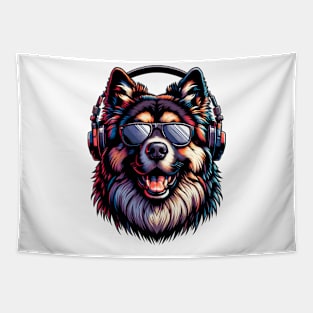 Caucasian Shepherd Dog as Smiling DJ in Japanese Art Style Tapestry