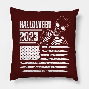 Halloween 2023, Skeleton With Flag Pillow