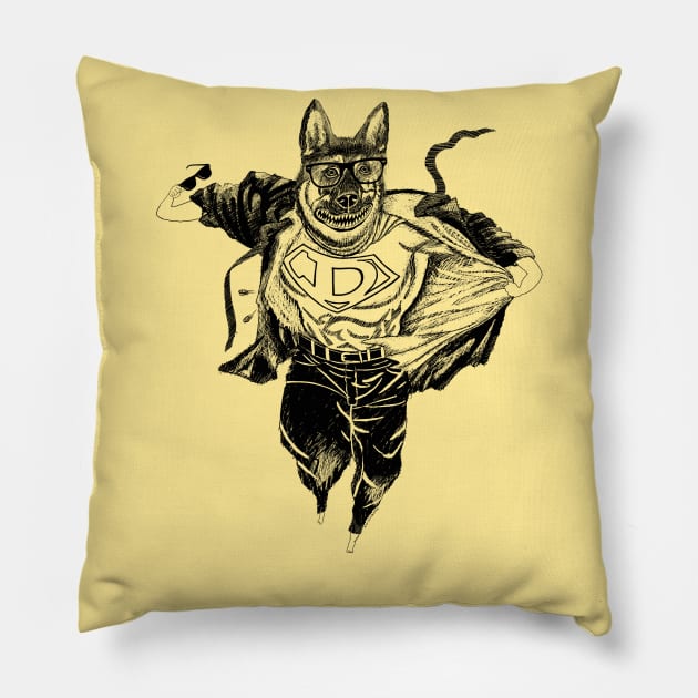 Super German Shepard, dog, guard dog, Parody Fun Super Hero! Pillow by BullShirtCo