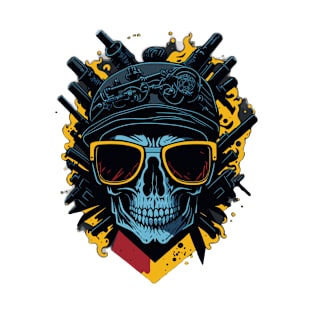 Skull with guns and sunglasses T-Shirt