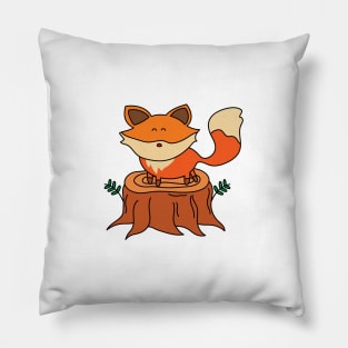 cute fox on a tree stump Pillow