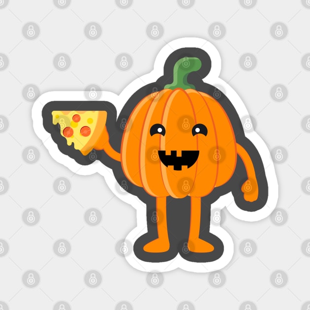 Halloween Pumkin. Cute Pumpkin eat pizza. Magnet by lakokakr