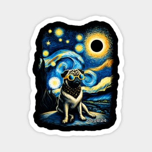Pug Eclipse Prowess: Stylish Tee Featuring Charming Pug Pals Magnet