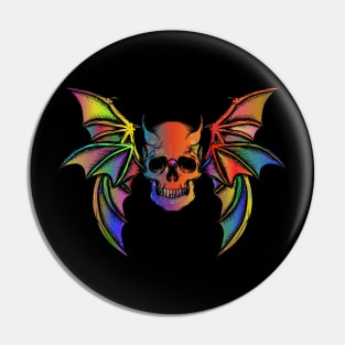 Colorful Horned Bat Skull with Wings Design Pin