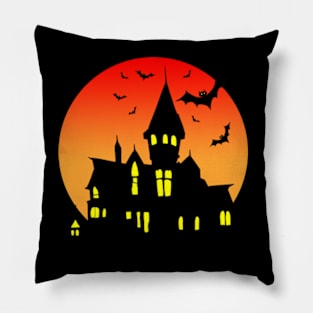 Spooky Mansion House and Bats Pillow