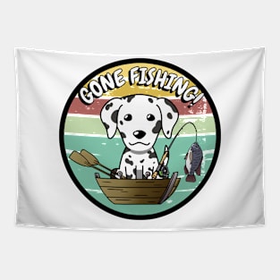 Cute dalmatian dog has gone fishing Tapestry