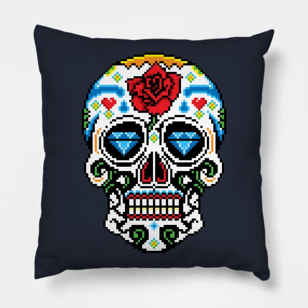 Sugar Skull pixel art Pillow by PXLFLX