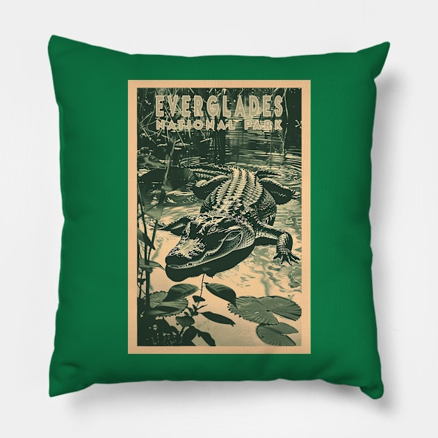 Everglades National Park Vintage Travel  Poster Pillow by GreenMary Design