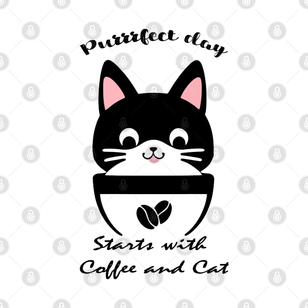 cat and coffee , purrrfect day by Rusty Lynx Design