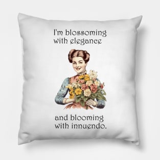 Blossoming Elegance & Blooming Innuendo: Victorian Lady with Flowers Pillow