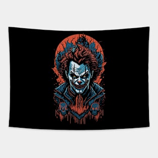 Evil Clown's Sunset Specter - Haunting Skulls Design Tapestry