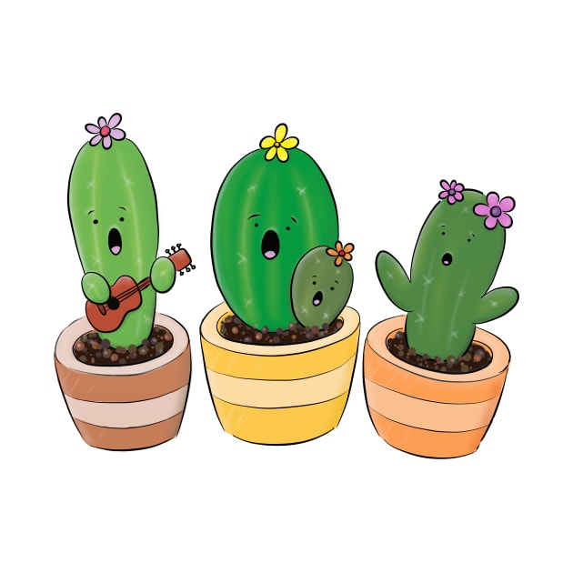 Cute cactus trio singing cartoon illustration by FrogFactory