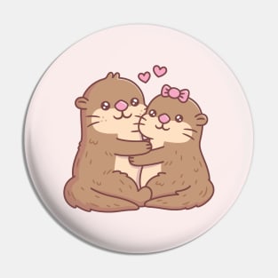 Cute Otters In Love Hugging Each Other Pin