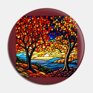 Stained Glass River Running Amid Autumn Foliage Pin