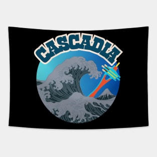 Cascadia. Retro Vintage Great Wave Noir Pacific Northwest Style Tapestry