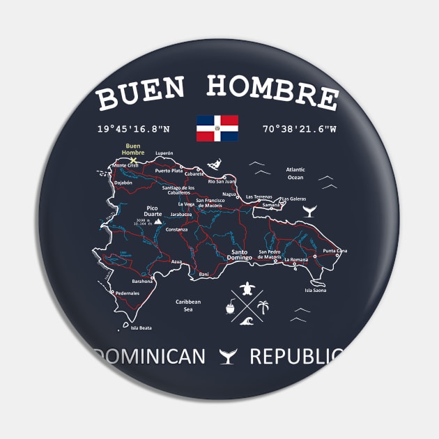 Buen Hombre Dominican Republic Flag Travel Map Coordinates GPS Pin by French Salsa