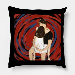 Burning on red ,drowing in blue Pillow
