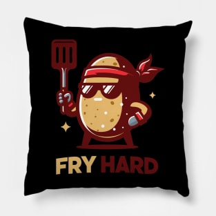 Fry Hard | Cute Potato Puns for Try Hard | Funny Potato with a confident pose Pillow