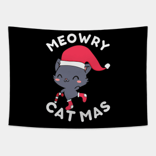 Kawaii Christmas Cat - Meowry Catmas Tapestry